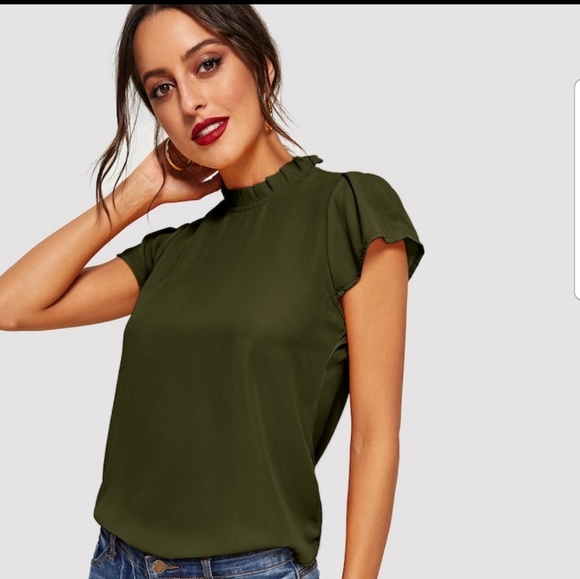 SHEIN Tops - ⬇️Army Green Keyhole Back Frill Neck Top